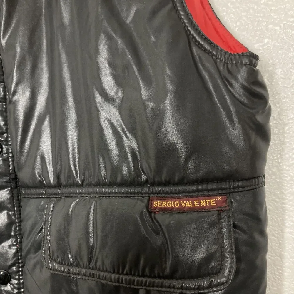Sergio Valente Vest Mens Large Black Puffer Quilted Dragon Back Embroidered